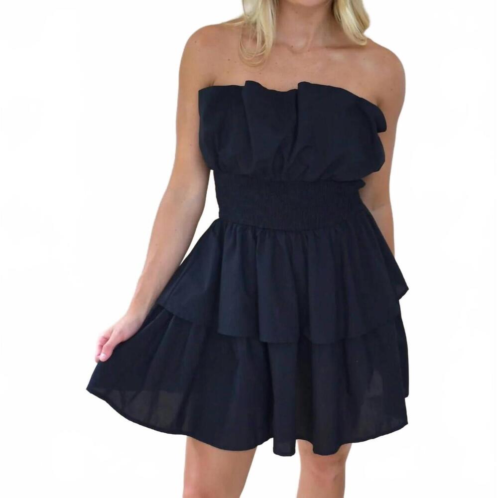 NEW GLAM ruffle tube mini dress in black